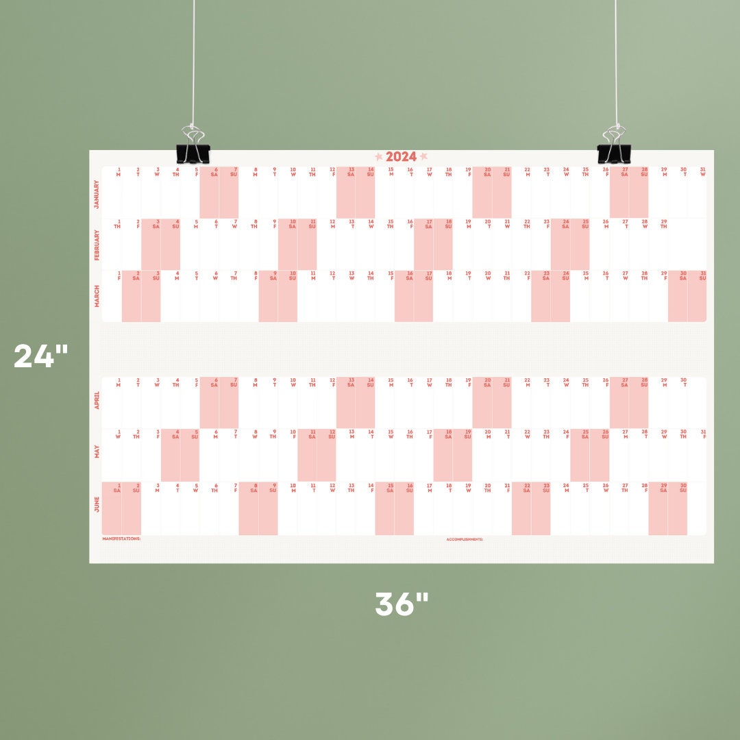 2024 Giant Wall Calendar DIGITAL DOWNLOAD Red & Pink 24x36 In. Best ...