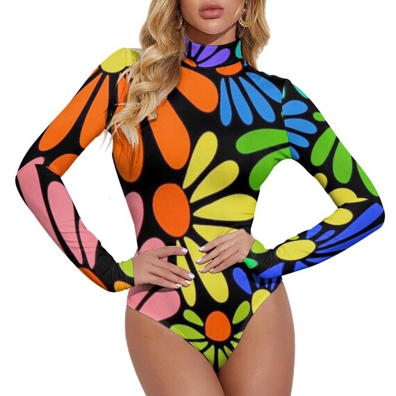 High-collar Long-sleeve Bodysuit(All-Over Printing)