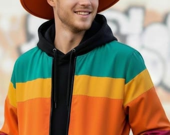 Retro regenbooggestreept bomberjack | All-over print
