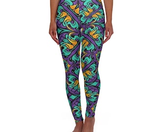 Legging met abstract wervelpatroon | Hoog getailleerde yogalegging
