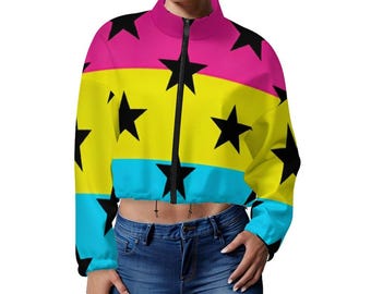 Chaqueta corta tipo sudadera de polar para mujer (estampado integral)