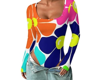 Jumpsuit mit eckigem Kragen und langen Ärmeln (Allover-Print)