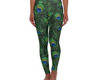 Peacock Feather Print Leggings | High Waisted Yoga Leggings