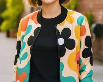 Retro Floral Pattern Bomber Jacket | Colorful Flower AOP