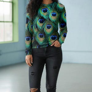 Peacock Feather Pattern Long Sleeve Shirt | All-Over Print