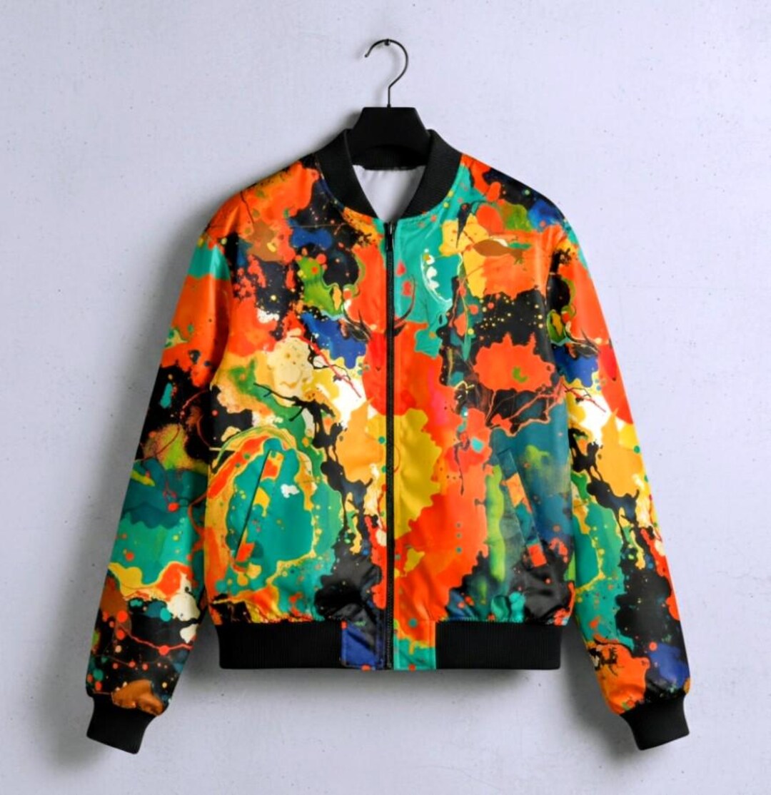 Abstract Paint Splash Bomber Jacket | Colorful Art Print - Etsy