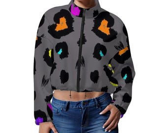 Chaqueta corta tipo sudadera de polar para mujer (estampado integral)