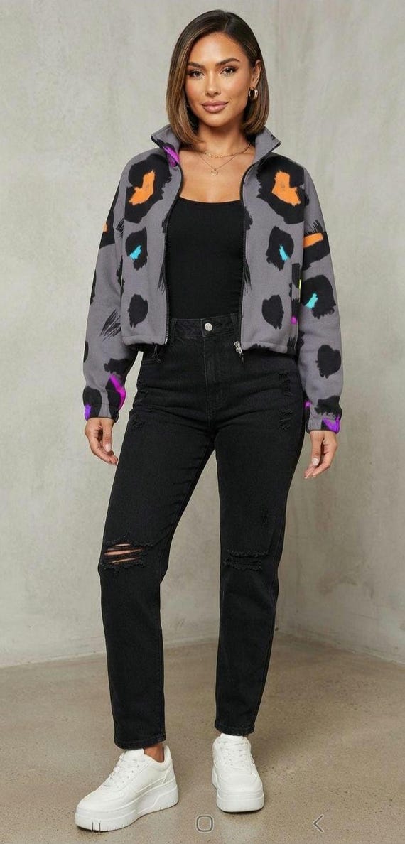 Fleece Sweatshirt Short Jacket for Women(All-Over Printing)