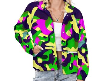 Chaqueta polar con cuello alto para mujer (estampado integral)
