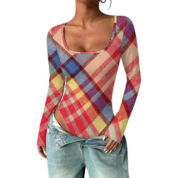 Square Collar Long Sleeved Jumpsuit(All-Over Printing)