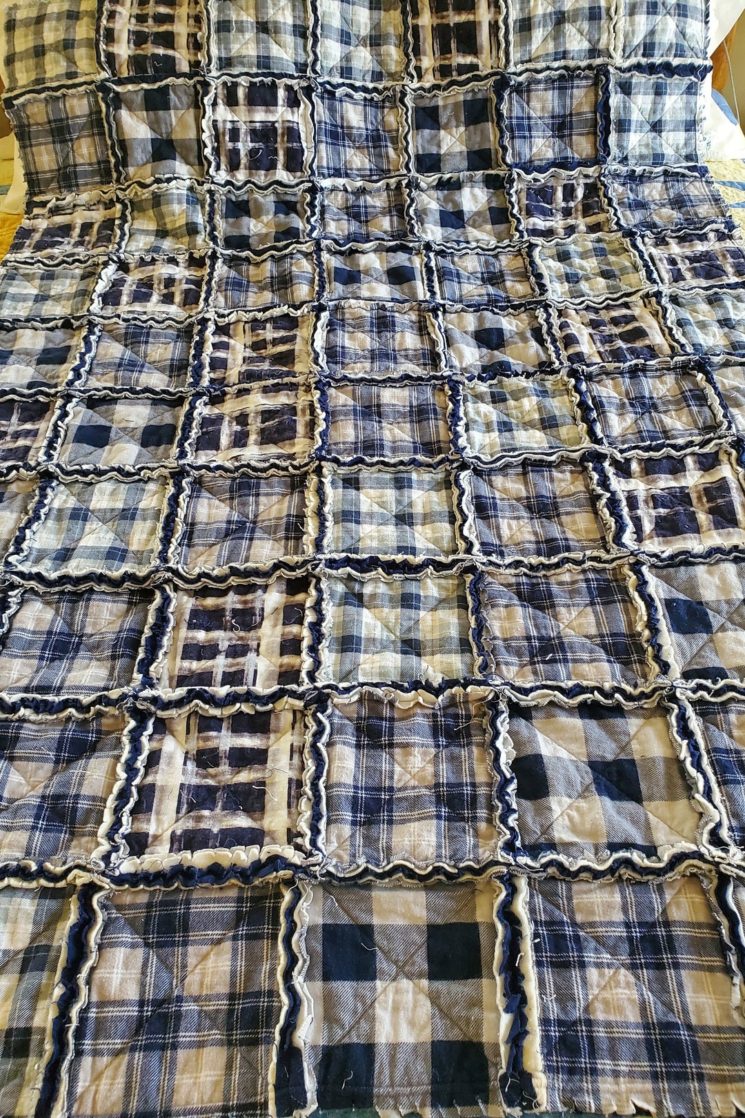Navy Plaid Flannel Rag Quilt Throw Etsy