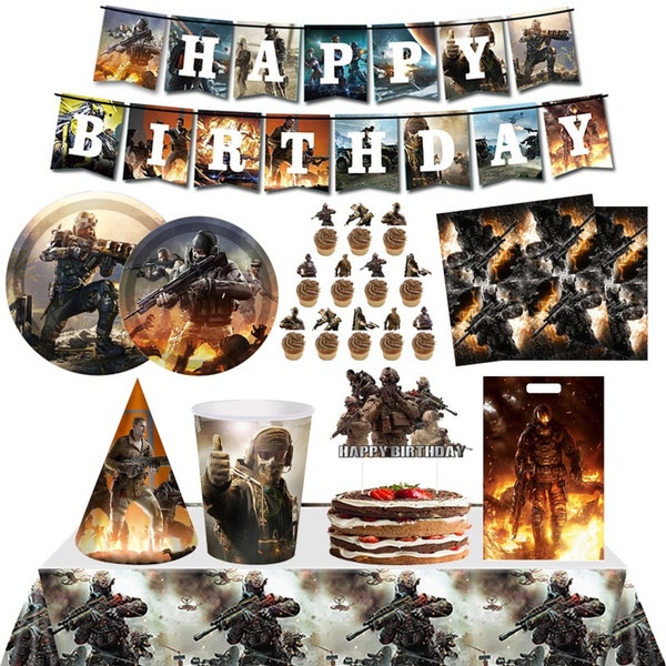 Call Gaming Party Tableware Birthday Party Supplies Video Game Disposable Dinnerware Banner Tablecloth Paper Plates Napkins Kids Decorations
