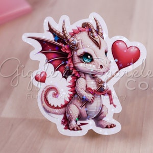 Cute Valentine&#39;s White Dragon with Heart Sticker