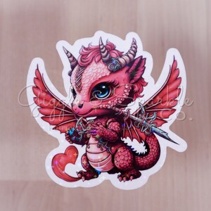 Cute Valentine&#39;s Dragon Surrounded by Thorns Sticker