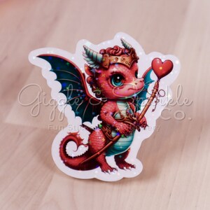 Cute Valentine&#39;s Cupid Dragon with Heart Wand Sticker