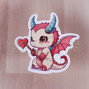 Cute Valentine&#39;s Dragon Hooked on Love Sticker