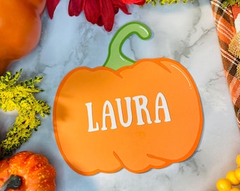Pumpkin Place Cards - Customizable - Thanksgiving Party Decor - Autumn Paper Place Cards - Thanksgiving Dinner