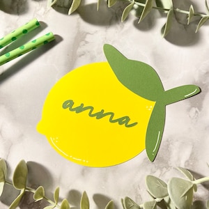 Cartões de lugar de limão - Personalizáveis - Decoração de festa de verão - Cartões de lugar de papel - Chá de panela - Tema de frutas
