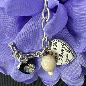 Silver Tone Love Charm Bracelet with Purse Charm Heart Charm Vintage Charm Bracelet