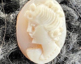 Shell Cameo Carving Lady with Pearl Necklace Ring Sized Cameo