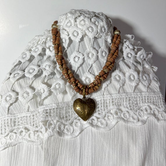 Western Beaded Necklace Vintage Wood And Gold Hea… - image 8