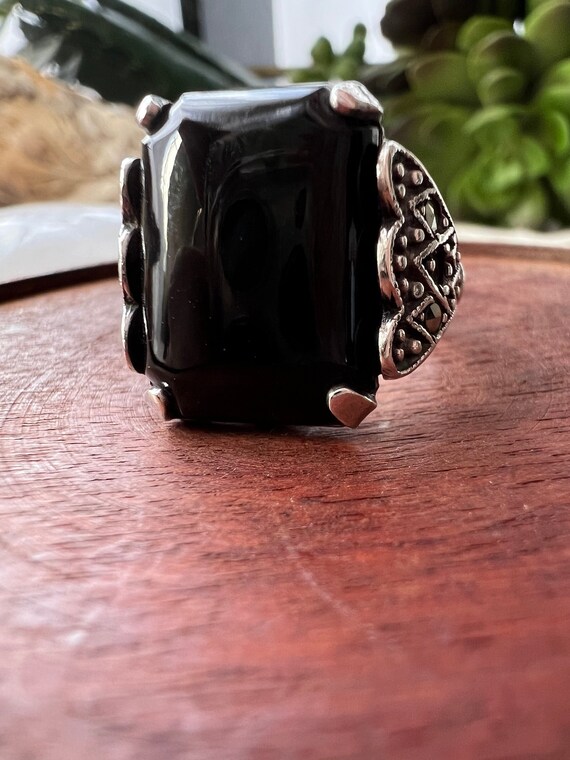 Onyx And marcasite Ring