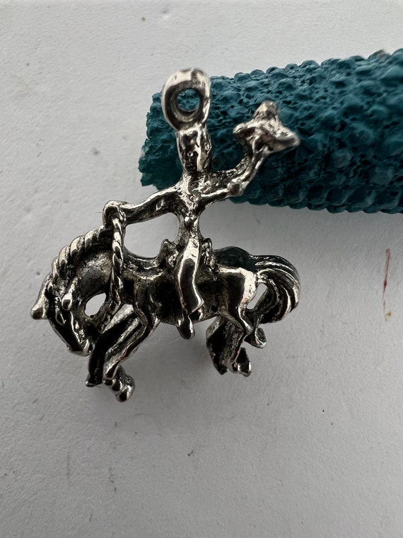 Vintage Cowboy or Cowgirl Silver Horse Pendant