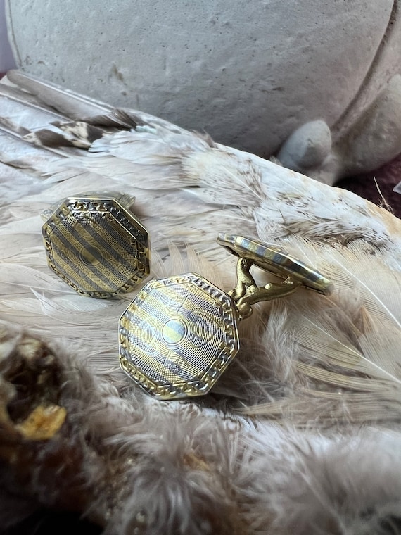Two Tone Rolled Gold Vintage Cuff Links Signed HWK