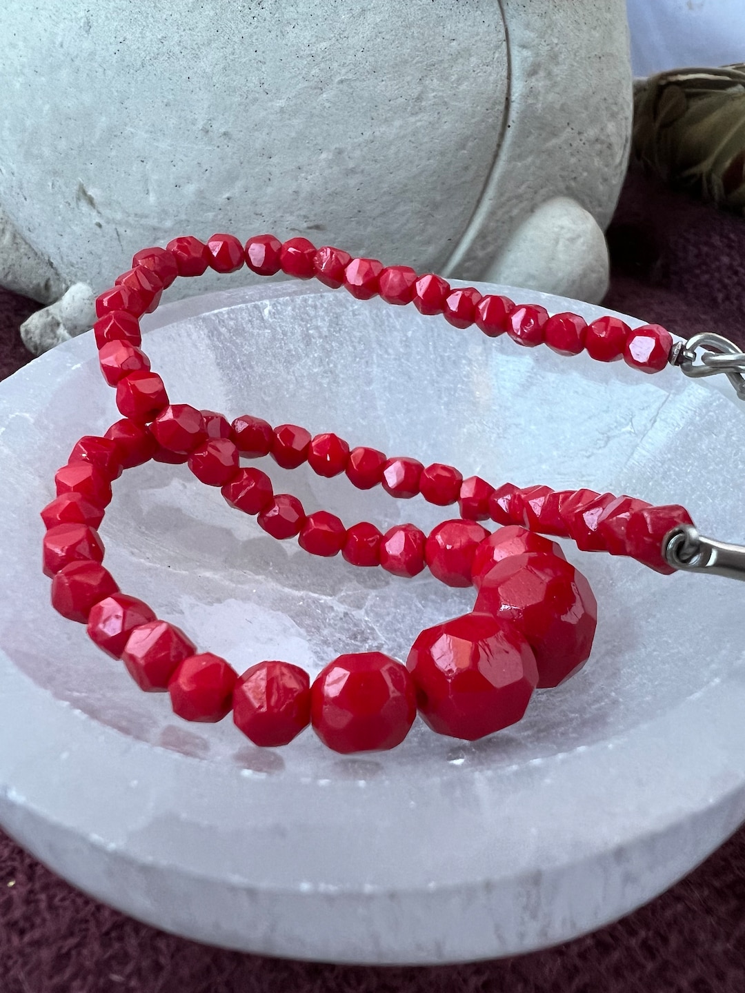 Red Hand Cut Vintage Glass Beaded Choker Necklace Signed Royal Etsy