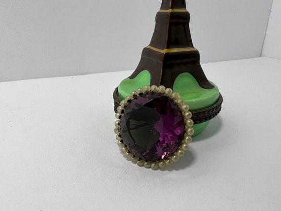 Vintage Gold Tone Amethyst Glass Brooch Faux Seed… - image 4