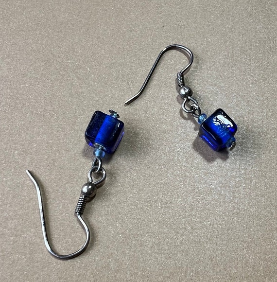 Vintage Cobalt Glass Earrings Awesome Blue Color