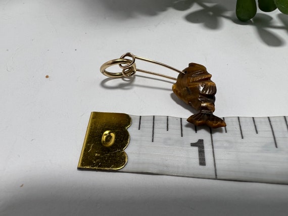 Hand Carved Tiger's Eye Fish Pendant on Gold Wire - image 8