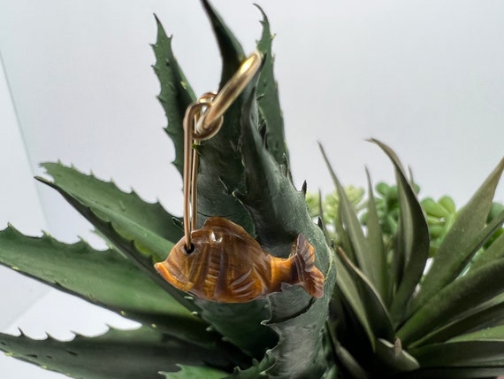 Hand Carved Tiger's Eye Fish Pendant on Gold Wire - image 3