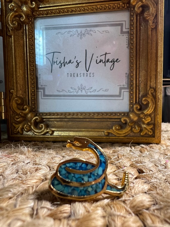 Gold Tone And Turquoise Snake/Rattle Snake Pin