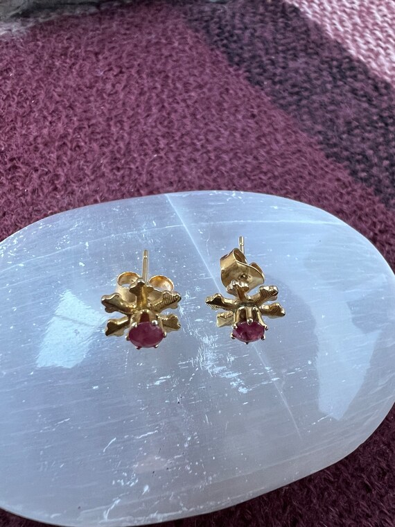 Ruby Snowflake Starburst Earrings Marked 14K On P… - image 5