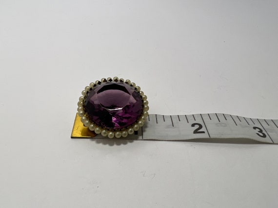 Vintage Gold Tone Amethyst Glass Brooch Faux Seed… - image 8