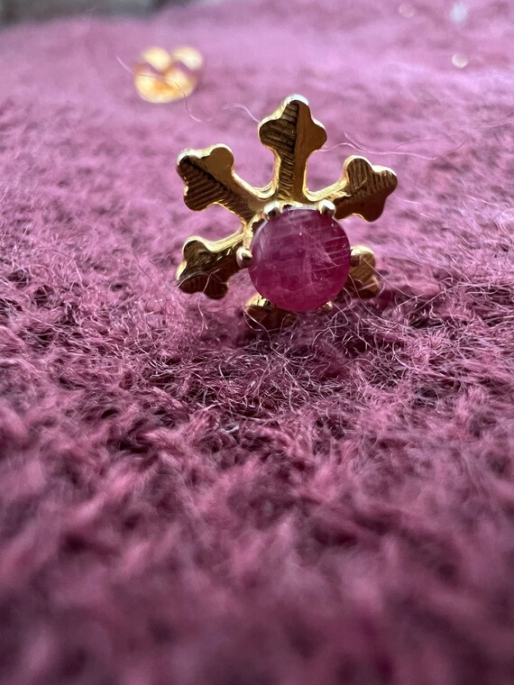 Ruby Snowflake Starburst Earrings Marked 14K On P… - image 6