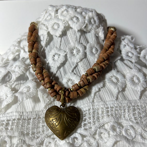 Western Beaded Necklace Vintage Wood And Gold Hea… - image 7