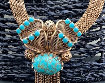 Turquoise Mesh Choker Necklace-Trendy Vintage Jewelry