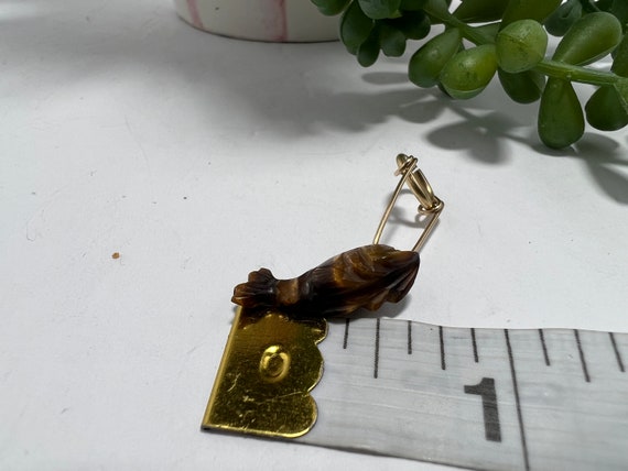 Hand Carved Tiger's Eye Fish Pendant on Gold Wire - image 9