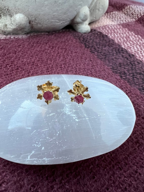 Ruby Snowflake Starburst Earrings Marked 14K On P… - image 4