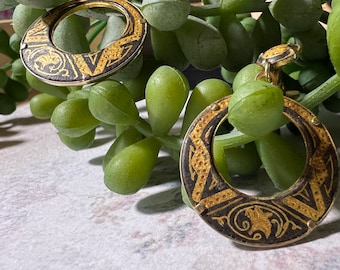 Spanish Damascene Gold Tone Earrings