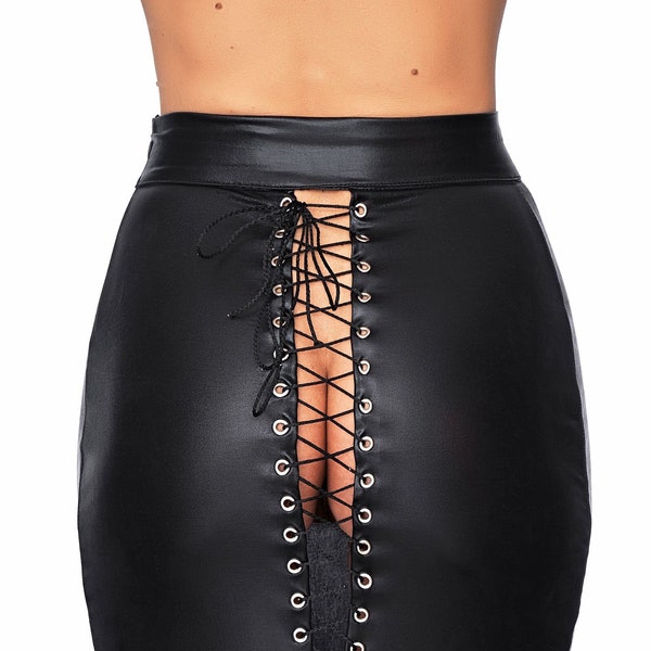 Lace-Up Wetlook Skirt