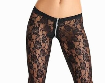 Lace Leggings Tight with 2-Way Zipper