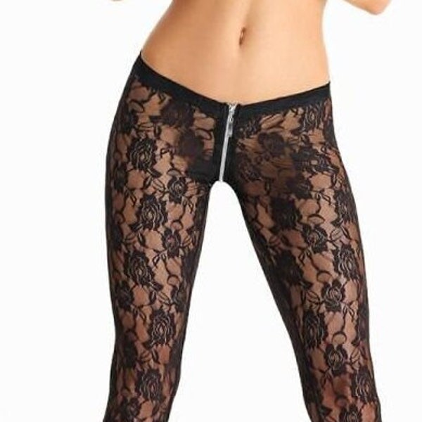 Enge Spitzen-Leggings mit 2-Wege-Reißverschluss