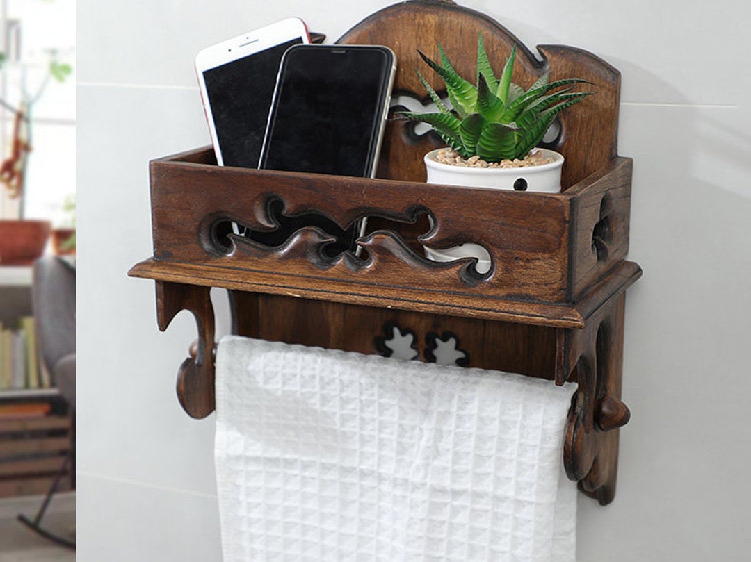 Vintage Paper Towel Holder Wood Curio Shelf Deep Shelf Plus Spice Rack Shelf Corner Shelf Wall