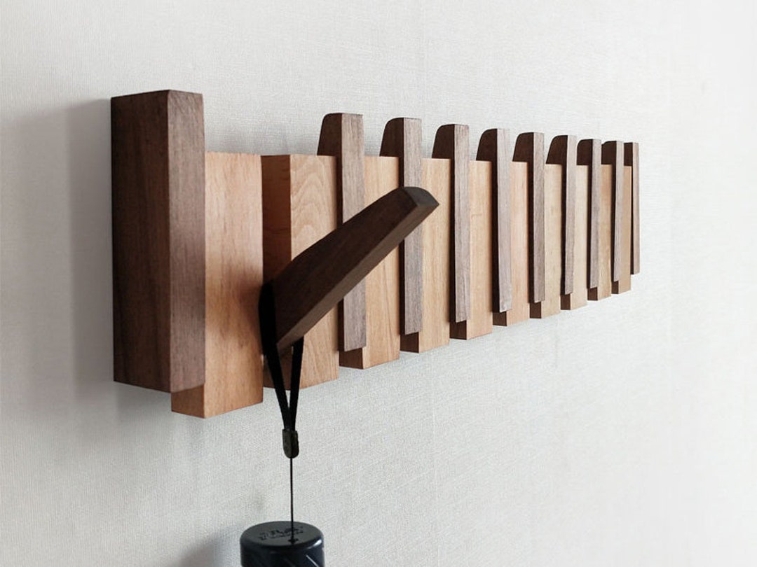 Solid Wood Wall Mounted Piano Coat Rack, Easy to Install, Flip Down
