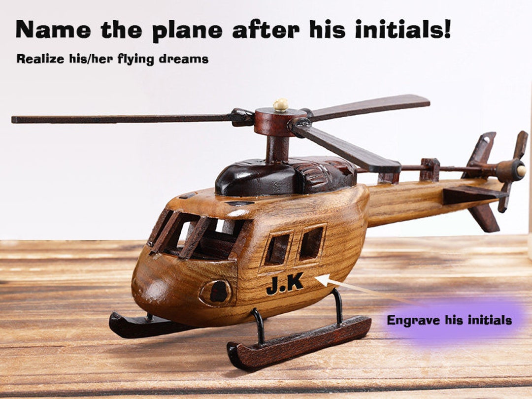 Custom Wood Helicopter Model, Name the Plane After His Initials Airplane Gift for Him, Birthday