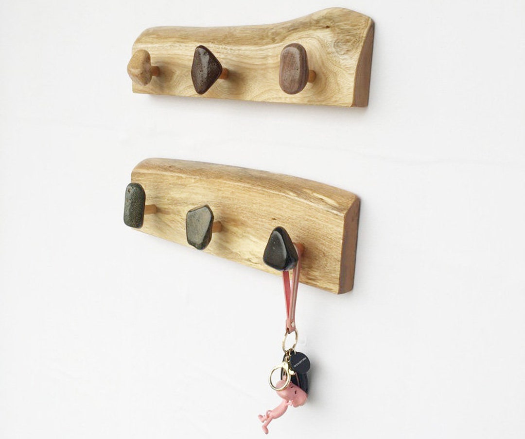 Stone and Wood Hooks Walnut Hooks /solid Wood Wall Hooks / Decorative