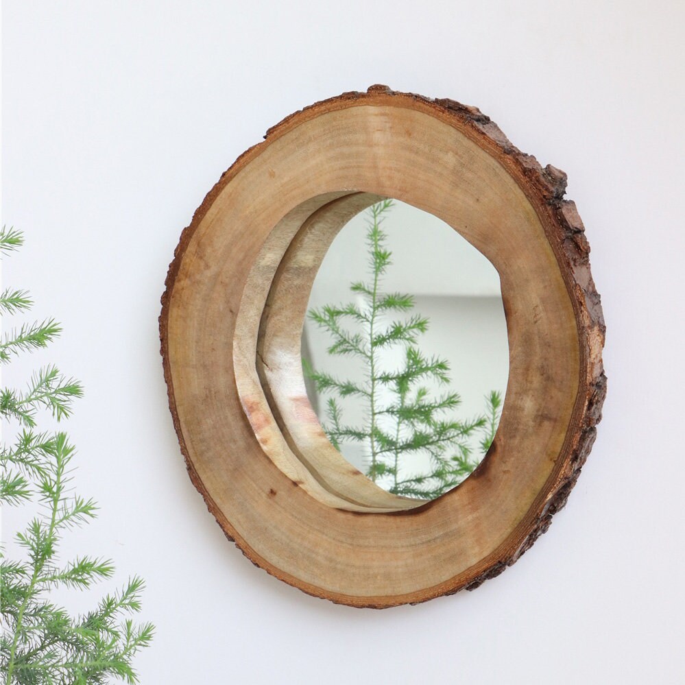 Rustic Live Edge Wood Mirror Natural, Minimalist, Contemporary Decor